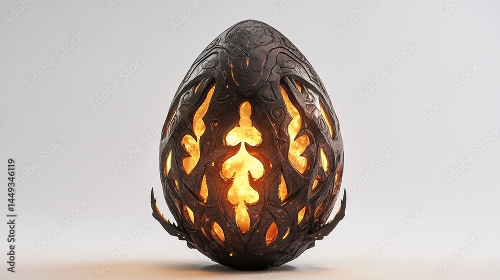 Ornate, dark egg with glowing inner patterns Ornate, dark egg with glowing inner patterns