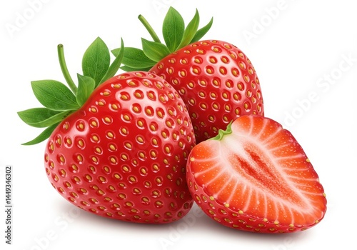 Fresh Red Strawberries Isolated White Background Ripe Juicy Sweet Berries Healthy Food Eat Farm