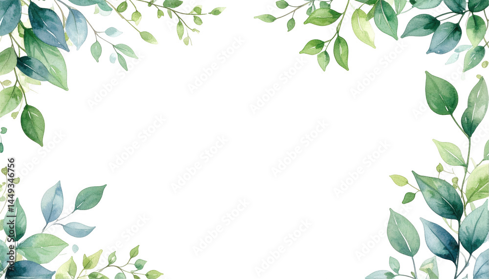 Naklejka premium Greenery Frame with Watercolor Leaves for Elegant Designs