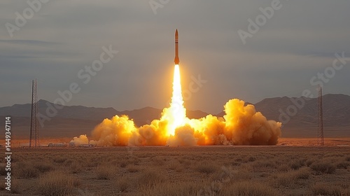 Obraz na płótnie A powerful rocket launch into the dusky sky. w salonie