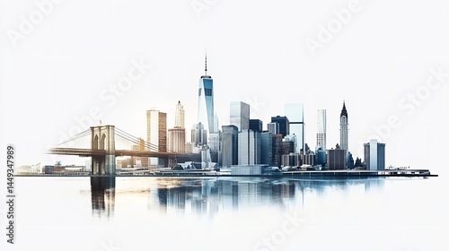Stunning New York City Skyline Bridge Modern Architecture Urban Panorama view real image water river