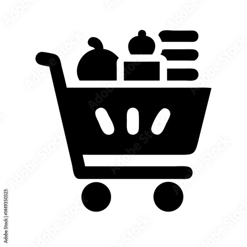 grocery cart with food silhouette on transparent background for web and graphic design