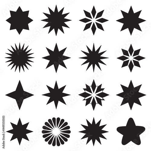 Star vector icons. Stars collection. Star icon. Stars in modern simple flat style. Black stars, vector illustration