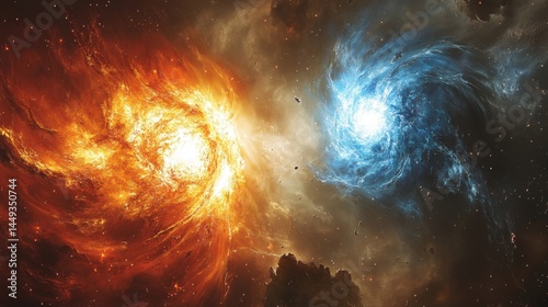 Cosmic vortexes of fire and ice in the deep space.