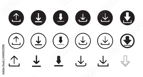 Download and upload icon. Files download and upload icons symbol in line and flat style on white background.Software download icon . Web icon set . Icons collection. Vector illustration eps 10.