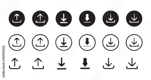 Download and upload icon. Files download and upload icons symbol in line and flat style on white background.Software download icon . Web icon set . Icons collection. Vector illustration eps 10.