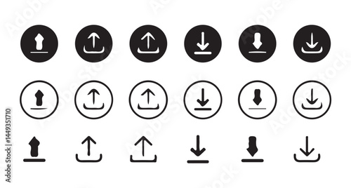 Download and upload icon. Files download and upload icons symbol in line and flat style on white background.Software download icon . Web icon set . Icons collection. Vector illustration eps 10.