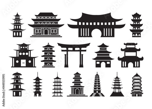 Pagoda vector, Pagoda clipart, Pagoda silhouette