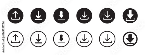 Download and upload icon. Files download and upload icons symbol in line and flat style on white background.Software download icon . Web icon set . Icons collection. Vector illustration eps 10.