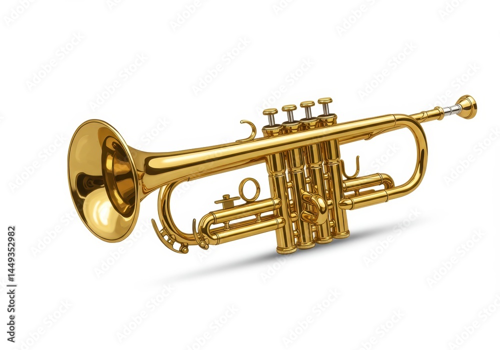Obraz premium Shiny Golden Trumpet Musical Instrument Professional Quality Detailed Closeup Studio Shot band note