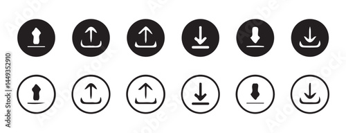 Download and upload icon. Files download and upload icons symbol in line and flat style on white background.Software download icon . Web icon set . Icons collection. Vector illustration eps 10.
