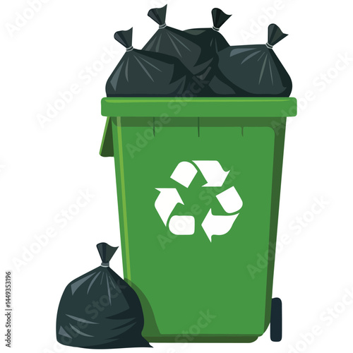 Overflowing trash bin vector art isolated on white background