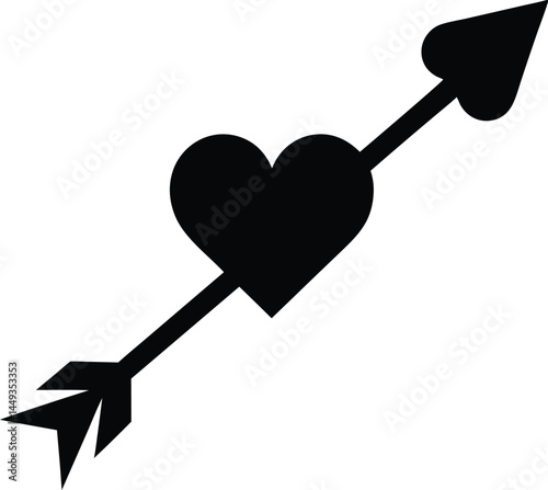 Heart with arrow icon vector, Valentine heart and arrow silhouette vector