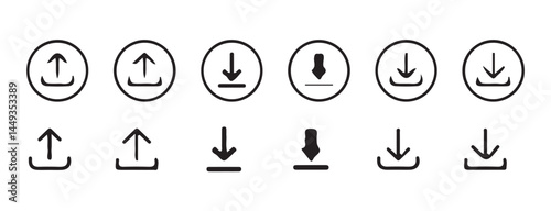 Download and upload icon. Files download and upload icons symbol in line and flat style on white background.Software download icon . Web icon set . Icons collection. Vector illustration eps 10.