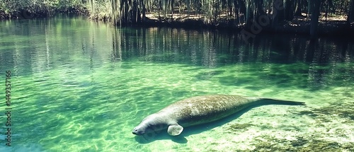 spring floating peacefully in clear freshwater Manatee