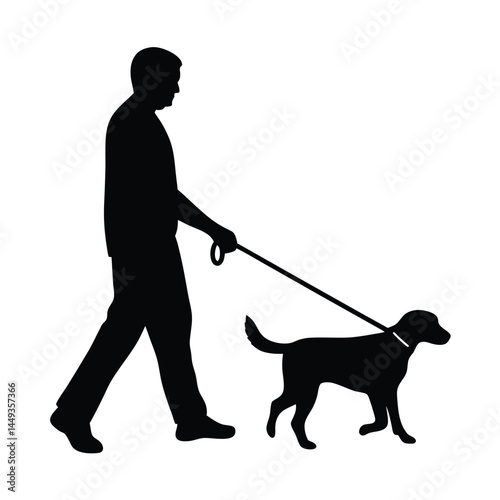 Silhouette of a man walking a dog on a leash