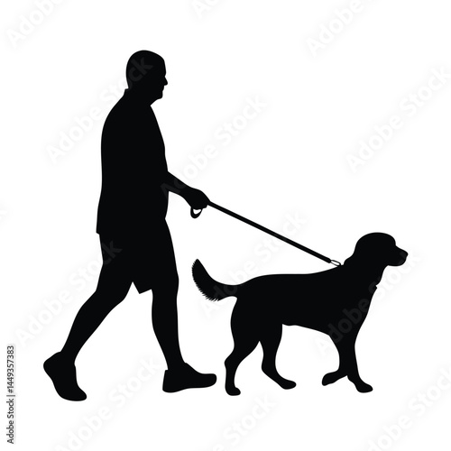 Silhouette of a man walking a dog on a leash