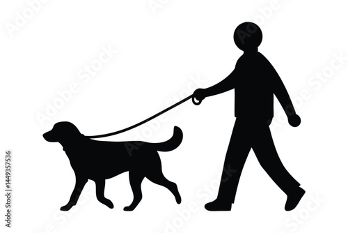 Silhouette of a man walking a dog on a leash