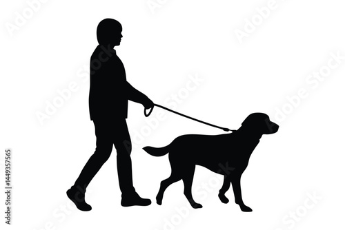 Silhouette of a man walking a dog on a leash