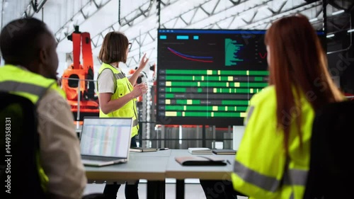 Workers Looking At Production Line Control System Dashboard