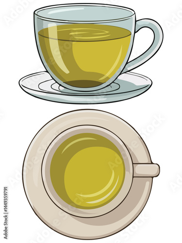 tea cup with fresh leaves isolated vector illustration on white background