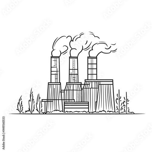 Industrial Power Plant with Emissions in Minimalist Style  