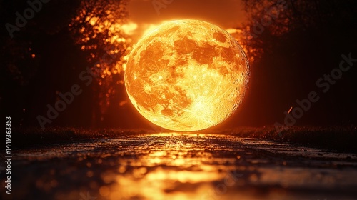 Obraz na płótnie Fiery moon over a dark pathway at dawn. w salonie
