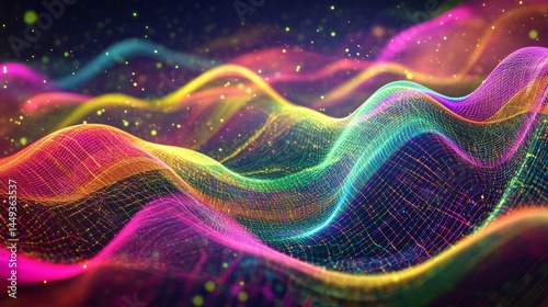 An abstract digital illustration with dynamic wave patterns in vivid colors like magenta, AI Generative.