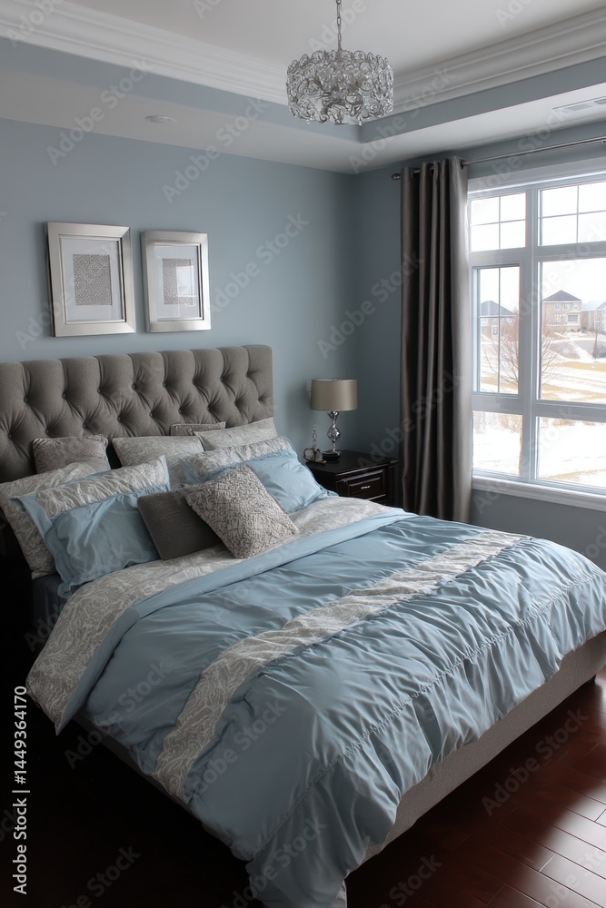 Transitional bedroom with a mix of modern and traditional elements, calming palette - traditional inviting refined harmonious