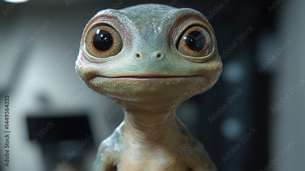 Close-up view of a friendly, digital creature.