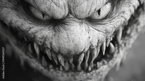 Obraz na płótnie Close-up of a menacing, grotesque monster face. w salonie