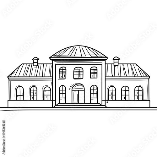 Simple line drawing of a classic museum facade  