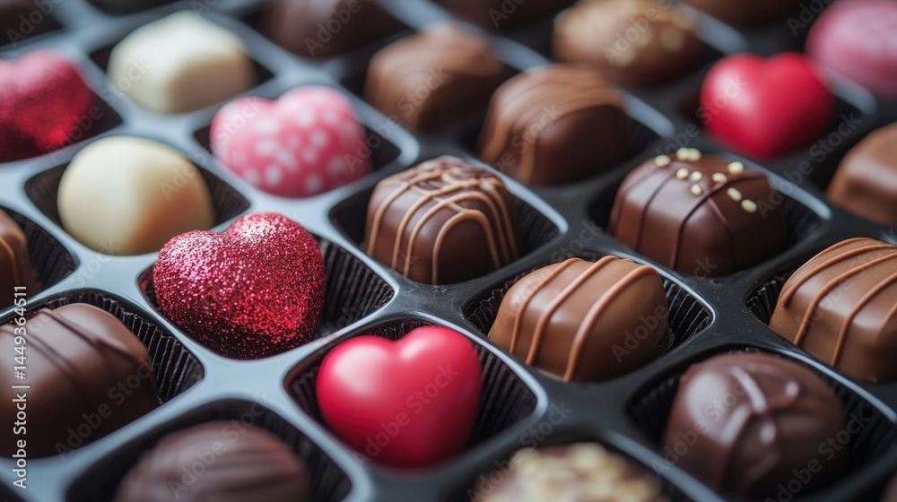 Assortment of colorful chocolates in a box.