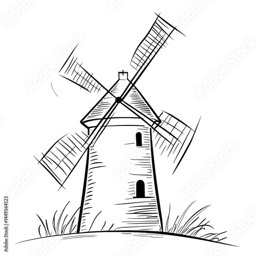 Sketch of a Windmill Against a Simple Background  