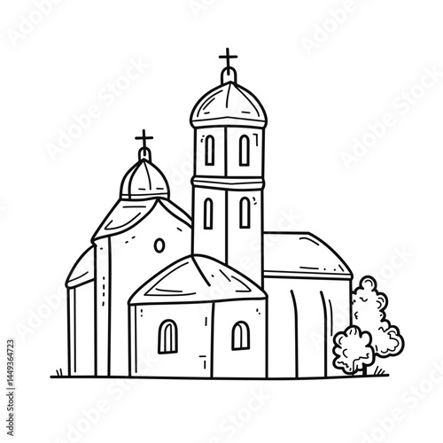 Monastery line drawing in minimal style  