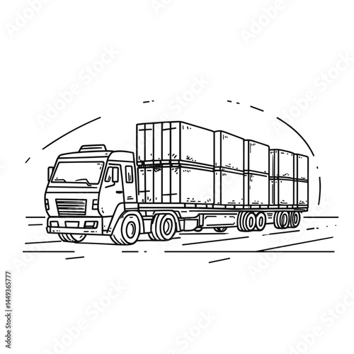 Truck transporting shipping containers in a logistics terminal concept of travel  