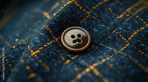 Obraz na płótnie Close-up view of a dark wooden button on a textured fabric. w salonie