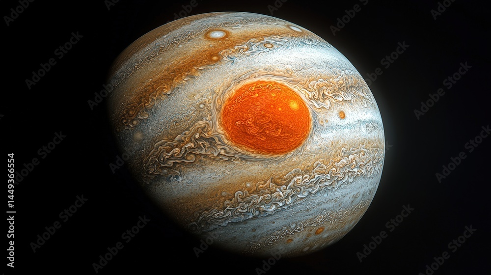 Detailed view of a swirling gas giant planet.