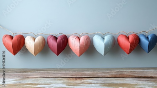 Obraz na płótnie Colorful paper hearts strung on a light background. w salonie