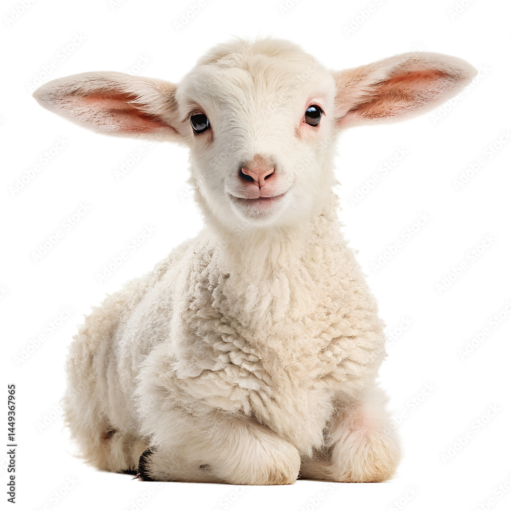 Fototapeta premium Adorable Baby Lamb Posing Against a White Background