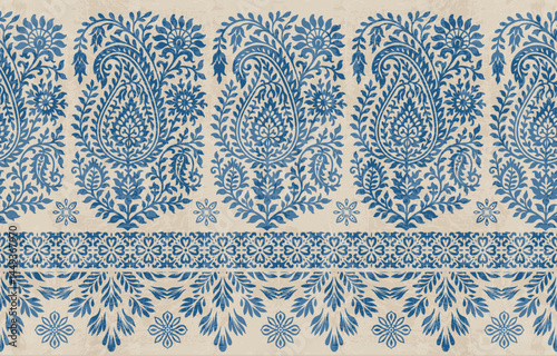 floral pattern vintage ethnic modern embroidery texture boho design vector illustration hand drawn pink flower motif branches leaves wallpaper seamless background border.