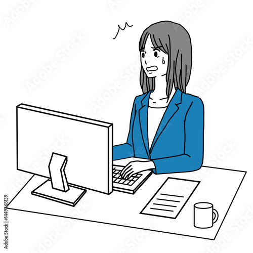 Illustration of a businesswoman surprised to see a computer