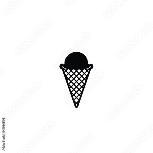 A scoop of ice cream in a cone silhouette on white background