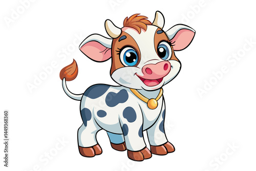 Cute Cartoon Baby Cow in Playful Mood Vector for Kids Designs and Animal Illustrations