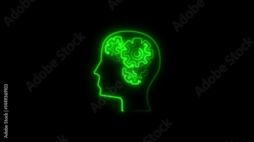 Wallpaper Mural Illuminated green neon human head silhouette with rotating cogwheel gears animation Torontodigital.ca