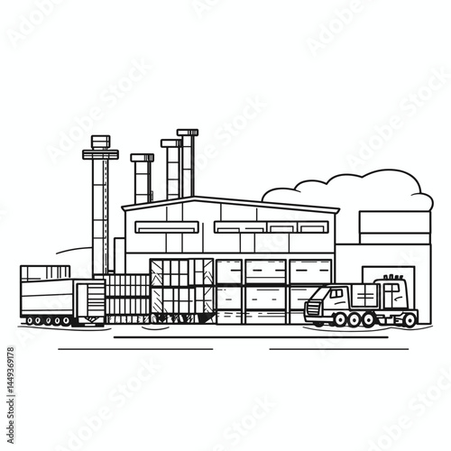 Industrial freight terminal with trucks and containers on a background  