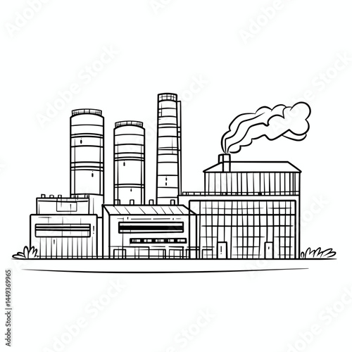 Industrial factory illustration with smoke and tall chimneys  
