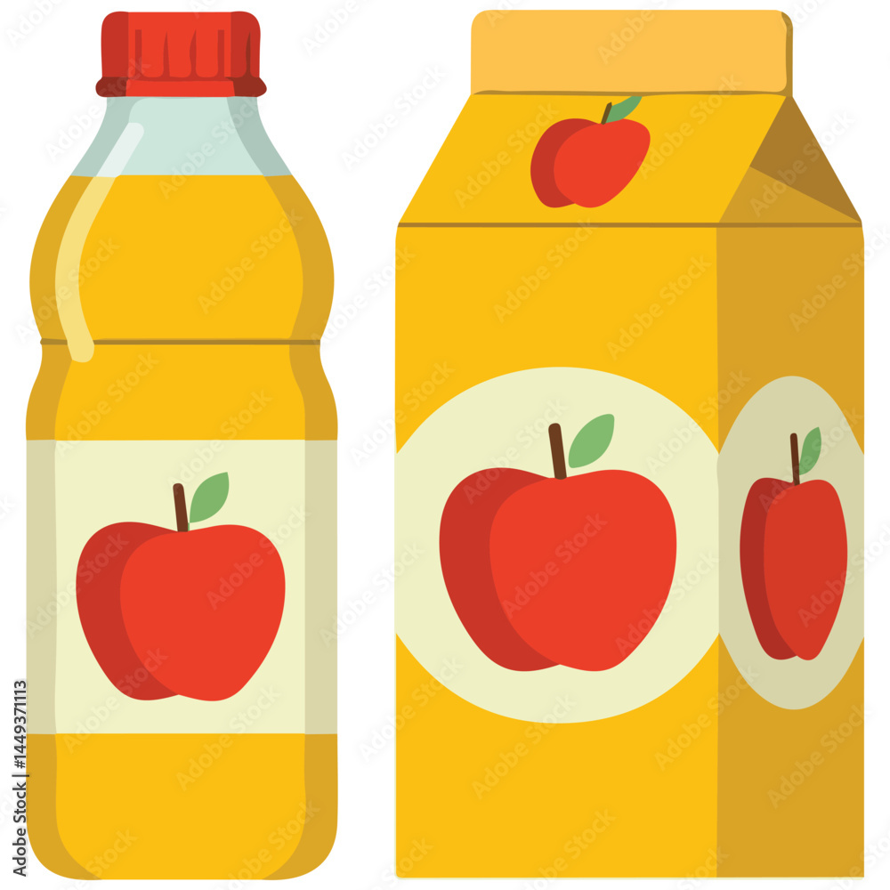 Apple juice bottle and glass set isolated vector illustration on white background Apple juice bottle and glass set isolated vector illustration on white background
