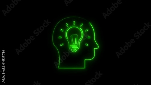 Wallpaper Mural Glowing green neon illustration of a lightbulb idea inside a human brain Torontodigital.ca