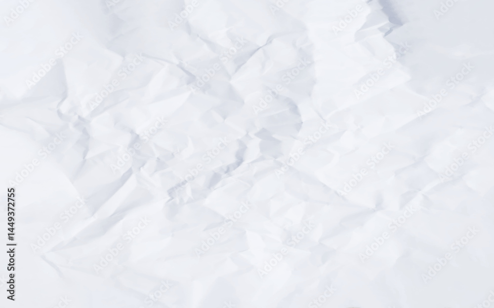 White clean crumpled paper background. Horizontal crumpled empty paper template for posters and banners. Vector illustration